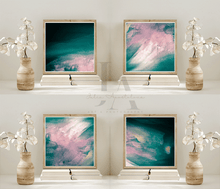 Colorful Abstract Botanical Art Small Framed Prints Set of 4 over books setting, Boho Gallery Wall Decor Teal Red Floral Canvas, Boho Chic Teal Pink Wall Art for Eclectic Home Decor, Small Canvas Floral Wall Art Decor, sage green wall art, mother's day gift, Julia Apostolova, exotic decor, trendy decor, interior, hallway, spring decor, art gift for her, nursery art, housewarming, Minimalist Painting, Exotic Painting, Abstract Wall Art, Modern Decor, Bold Wall Art Boho Decor, Living Room