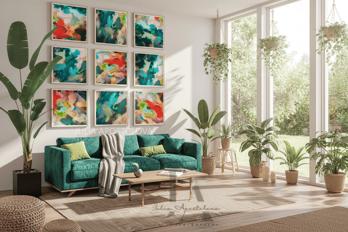 Colorful Abstract Botanical Art Framed Print Boho Gallery Wall