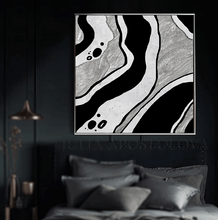 Black White Silver Glitter Abstract Painting Large Wall Art for Modern Decor, Black White Canvas Art, glitter painting, black and white wall art by Julia Apostolova, organic shapes, moon agate, geode wall art, geode painting, wall decor, interior art, livingroom wall decor, art for living room, dart for dining room, office art, textured wall art painting, interior designer, art for him