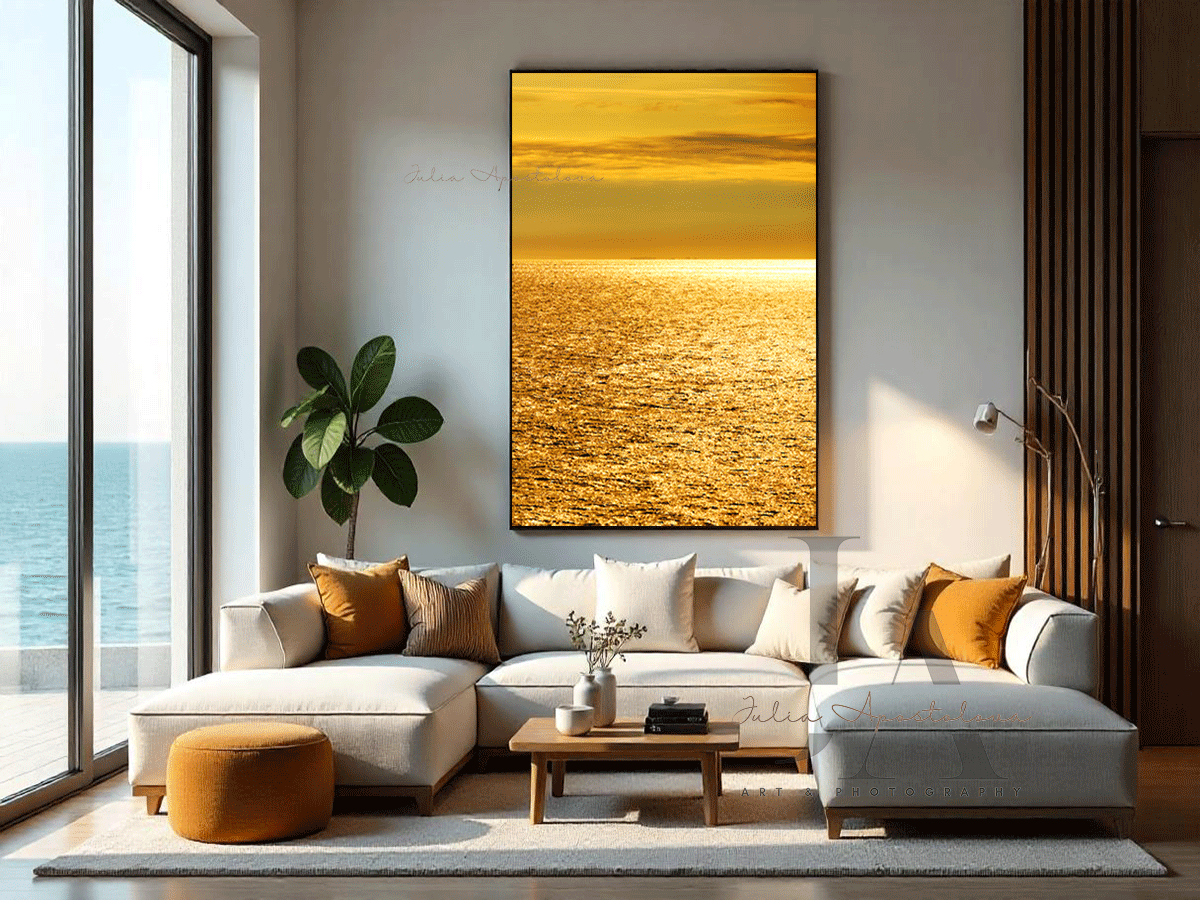 Shimmering Golden Waters Seascape Sunset Canvas - Boho Coastal