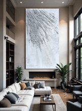 White Wabi Sabi wall art with 3D relief textures and silver details, designed for modern luxury homes. Elegant and minimalist artwork perfect for sophisticated home décor.
