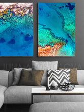 Huge Coastal Wall Art Decor, Extra Large Aerial Coastline Canvas Prints Set ot Two, Turquoise Waters, Rocks, Pebbles, Trend Wall Decor