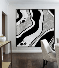 Black White Silver Glitter Abstract Painting Large Wall Art for Modern Decor, Black White Canvas Art, glitter painting, black and white wall art by Julia Apostolova, organic shapes, moon agate, geode wall art, geode painting, wall decor, interior art, livingroom wall decor, art for living room, dart for dining room, office art, textured wall art painting, interior designer, art for him