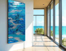 Original Abstract Seascape Art in Teal, Blue, and Silver Leaf – Coastal Wall Decor