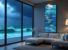 Original Abstract Seascape Art in Teal, Blue, and Silver Leaf – Coastal Wall Decor