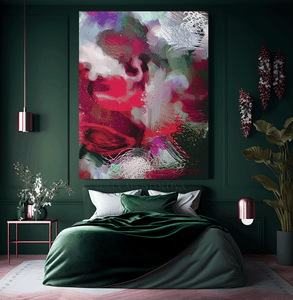 Fuchsia Emerald Green Colorful Abstract Painting, Berry Pink Art Abstract Botanical Painting Hot Pink Magenta Floral Print Large Canvas Wall Art Decor, Colorful Painting Abstract Living Room Bedroom Wall Decor Floral Wall Art  Large Canvas Bold Wall Art Boho Decor, Floral Painting, Julia Apostolova, Abstract Wall Art, Large Wall Art, Modern Decor, mother's day gift, exotic decor, large art, trendy decor, sage green wall art, interior, hallway, spring decor, art gift, magenta, gift for her, nursery bedroom