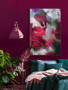 Fuchsia Emerald Green Floral Art, Colorful Abstract Painting, Berry Pink Art Abstract Botanical Painting Hot Pink Magenta Print Large Canvas Wall Art Decor, Colorful Painting Abstract Living Room Bedroom Wall Decor Floral Wall Art Large Canvas Bold Wall Art Boho Decor, Floral Painting, Julia Apostolova, Abstract Wall Art, Large Wall Art, Modern Decor, mother's day gift, exotic decor, large art, trendy decor, sage green wall art, interior, hallway, spring decor, magenta, gift for her, nursery bedroom art 