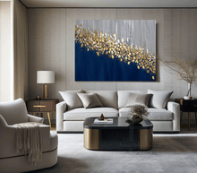 Navy Blue Gold Abstract Painting, Large Minimalist Wall Art, Unique Gold Leaf Canvas Modern Decor, Julia Apostolova, Abstract Original Painting Textured Art with Gold and Silver Leaf for Luxury Wall Decor 'Autumn Jewels', Modern Design, Interior Designer, Luxury Wall Art, Contemporary Art, Glitter Gold Painting, Luxury Art, Glam Art, Livingroom Wall Art Decor, Bedoom Art, Minimal Art, Gift for Him, Gift for Her, Office Art, Father's Day Gift, Art for Living Room, Abstract Art, Glam Decor