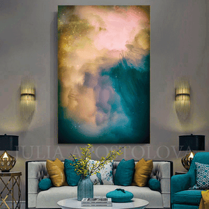 Abstract Wall Art Teal Gold Large Canvas Print of Original Painting Series 'Celestial Fragrance' Teal Beige Wall Art Minimal Large Canvas Modern Painting Floral Painting by Julia Apostolova, Abstract Wall Art Floral Elegant Painting, Large Wall Art, Modern Decor, gray, white, ivory, sage green wall art, black, oil wall art, neutral wall decor, teal wall art, celestial painting, modern decor, large art, zen wall art, zen painting, trend art, large art, trendy decor, living room, interior, hallway