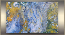 Blue Gold Abstract, Fluid Painting, Gold Leaf Art, Julia Apostolova, Ocean Painting, Coastal Decor, Interior, Canvas Print, Gold Leaf Metallic Shining Accents, Coastal Wall Art