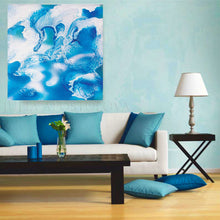 Turquoise Blue White Canvas Print, Abstract Ocean Painting, Sea Waves, Spa Wall Art Bathroom Decor, Ocean Abstract Canvas, Nautical Decor, Kids Room Art, Bedroom Art, Bathroom Art, Julia Apostolova, Interior Decor, Design, Living Room, Hotel Decor, Home Decor, Interior Designers, Airbnb Decor