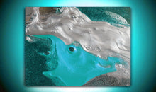 Turquoise Silver Wall Art Abstract Minimalist Painting, Modern Seascape Canvas Art Print,Coastal Art