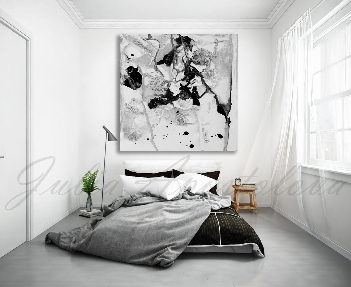 modern black and white bedroom