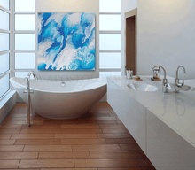 Blue White Abstract Art Canvas Print, Coastal Decor, Azure Square Wall Art, Spa Bathroom Decoration, Spa Wall Art, Bathroom Decor, Julia Apostolova, Abstract Ocean Painting, Sea Waves, Turquoise Blue White Canvas Print, Ocean Wall Art, Ocean Abstract Canvas, Nautical Decor, Kids Room Art, Bedroom Art, Bathroom Art, Interior Decor, Design, Living Room, Hotel Decor, Home Decor, Interior Designers, Airbnb Decor