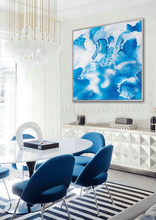 Turquoise Blue White Canvas Print, Abstract Ocean Painting, Sea Waves, Spa Wall Art Bathroom Decor