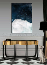 Blue Wall Art Cloud Painting, Dark Sky White Clouds, Large Canvas Cloud Abstract Galaxy Trendy Decor, Minimalist Art, Trend Wall Art, Julia Apostolova, bedroom art, interior, design decor, cumulus cloud, cumulus, white clouds artover bed, livingroom art, large wall art, home decor, celestial watercolor, celestial wall art, abstract clouds, abstract cloud wall art, abstract, cloud painting, boys room decor, office wall art, modern decor, luxury, textured canvas, hotel lobby decor, cloudscapes, navy blue