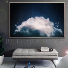 Cloud Painting, Navy Blue Painting, Large Cloud Wall Art Canvas Dark Navy Blue Abstract Trending Art, dark teal wall art, cloud wall art print, Julia Apostolova, dark teal art, dark sky and stars,  dark sky, bedroom art, office art, gift fro him, dreaming art, oil painting, blue art, blue painting, huge canvas, large wall art