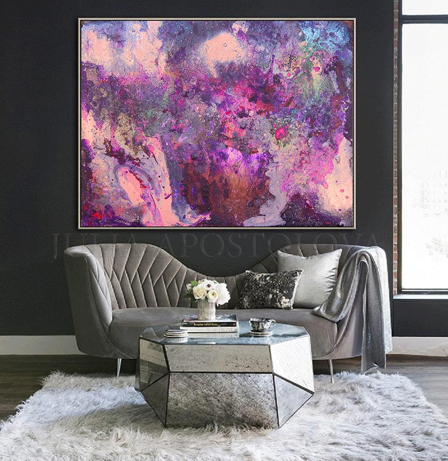 Purple Wall Art, Large Abstract Canvas Print, Romantic Purple