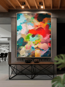 Red Flower Abstract Painting, Floral Wall Art Decor, Large Canvas Print, Colorful Art Print, Modern Wall Decor, Floral Art Print, Colorful Painting, Abstract Canvas Large Wall Art, Living Room or Bedroom Wall Decor, Bold Wall Art, Boho Decor, Floral Painting by Julia Apostolova, Abstract Wall Art, Large Wall Art, Modern Decor, sage green wall art, mother's day gift, exotic wall decor, teal wall art, spring, bold colors, zen wall art, zen painting, trendy decor, interior, hallway, spring decor, art gift