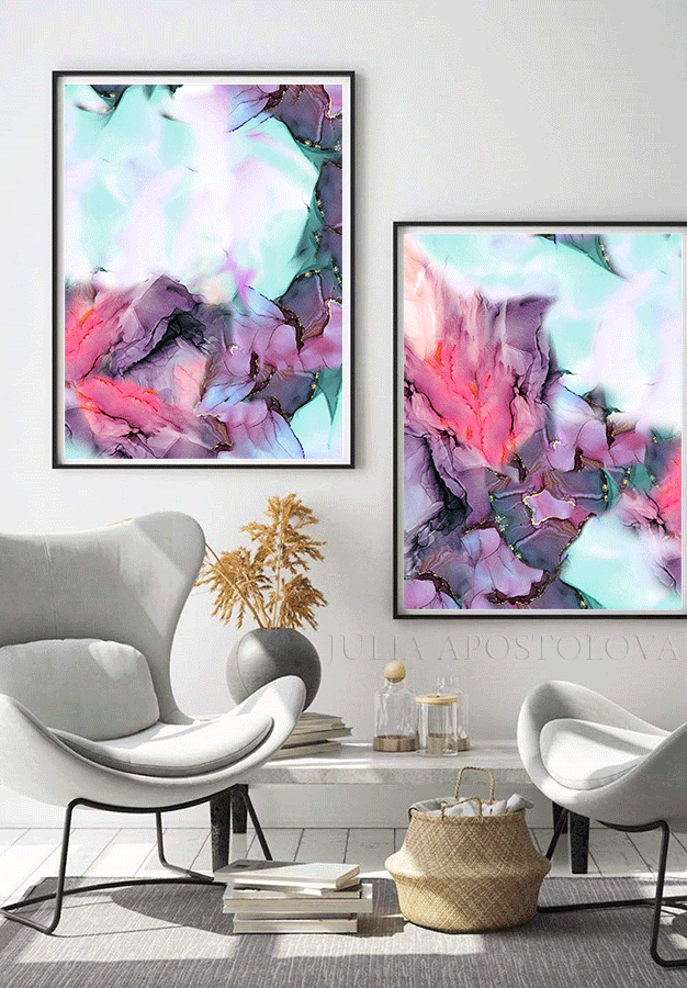 Set of Two Canvas, Large Wall Art Print, Abstract Painting