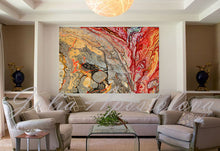 red gold wall art colorful abstract canvas print, gold silver art, large painting, Endless Passion, julia apostolova, happy clients, review, clients home, contemporary, modern, interior, decor, wall art, colorful, textured, floral, red painting, gold and silver art, rectangular art, office, home decor, dinning room