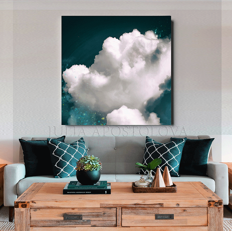 Teal Painting Abstract Celestial Cloud Wall Art Extra Large Canvas Art –  Julia Apostolova