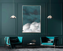 Cloud Wall Art, Cumulus Canvas, Minimalist Abstract Cloud Painting, Nordic Art Print, Trendy Decor, Dreamy Decor, Julia Apostolova, Minimalist Painting, Abstract Cloudscape, Teal Wall Art, Decor, Interior, Bedroom, Livingroom, Office decor, Hotel Lobby, Interior Designer, Modern Art, Nordic Wall Art, Scandinavian Art
