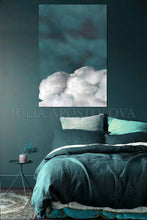 Cloud Wall Art, Cumulus Canvas, Minimalist Abstract Cloud Painting, Nordic Art Print, Trendy Decor, Dreamy Decor, Julia Apostolova, Minimalist Painting, Abstract Cloudscape, Teal Wall Art, Decor, Interior, Bedroom, Livingroom, Office decor, Hotel Lobby, Interior Designer, Modern Art, Nordic Wall Art, Scandinavian Art