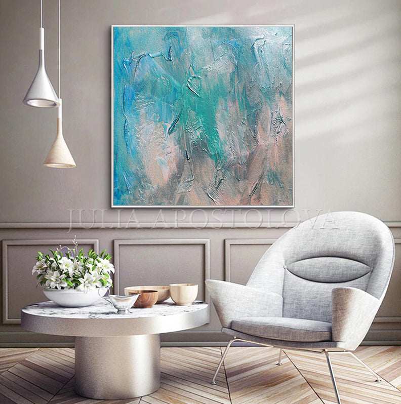 Teal and Grey Abstract Wall Art Teal and Silver Canvas Art Abstract Teal Pictures Wall Decor for Living Room Teal Blue Poster Print Turquoise