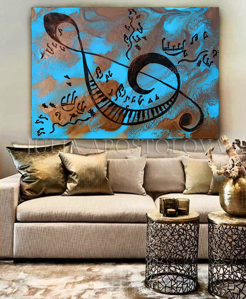 Set of 2 Painting Abstract Woman Wall Art Large Musician Paintings