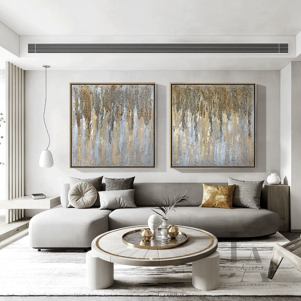 Gray Silver Original Abstract Paintings with Rich 3d Textures