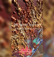 Close ups of Gold and copper rich 3d-relief-textures and colorful part of the original sculpture painting, signed by artist Julia Apostolova