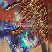 Close ups of Gold and copper rich 3d-relief-textures and colorful part of the original sculpture painting, signed by artist Julia Apostolova
