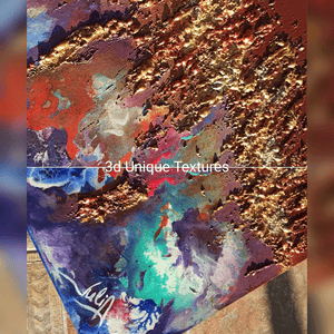 Close ups of Gold and copper rich 3d-relief-textures and colorful part of the original sculpture painting, signed by artist Julia Apostolova