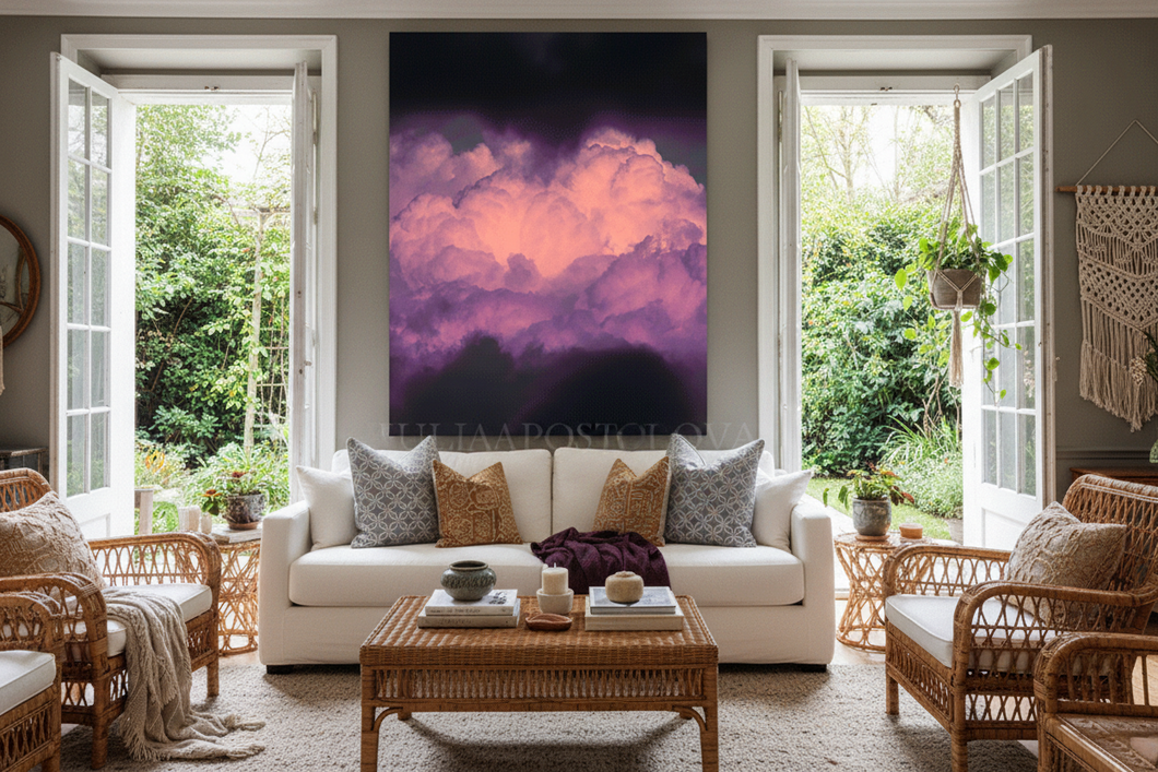 Black Purple Cloud Wall Art, Modern Canvas Print, Trendy Decor