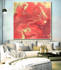 Coral Gold Wall Art, Coral Minimalist Abstract Painting, Canvas Art, Golden Details, Coral and Gold, READY TO HANG, Julia Apostolova, romantic painting, French Charm, glitter abstract art, minimalist art, coral wall art, coral painting, coral minimalist painting, coral gold wall art, coral gold, coral decor, print on canvas, pouring painting, anniversary gift, extra large abstract paintings, large abstract art, embellished giclée, embellished canvas, elegant interior design, elegant decor, gift for her