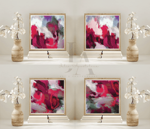 Set of 4 Framed Canvas Art Prints with Natural Wooden Shadow Box, perfect Gifts for every accession, , mother's day gift, housewarming, father's day gift, Boho Chic Floral Berry Dark Pink Wall Art for Eclectic Home Decor, Abstract Botanical Painting Small Canvas Colorful Painting Living Room Sage Green Canvas Bold Wall Art Boho Decor, Floral Painting, Julia Apostolova, Modern Decor, exotic decor, trendy decor, interior, hallway, spring decor, art gift for her, nursery art