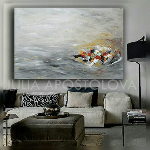 Extra Large Original Painting Gray Gold Minimalist Wall Art ''A Winter Reverie'' by Julia Apostolova