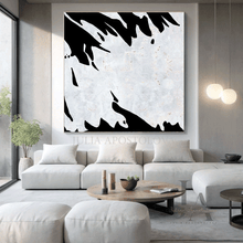 Modern living room with a large abstract painting on the wall, by artist Julia Apostolova