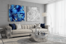 Silver Blue Minimalist Set Wall Art Abstract, Gray Marble Painting Canvas Prints by Julia Apostolova