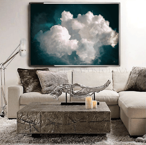 Cloud Painting with Fluffy Clouds Large Teal Canvas Abstract Art for Modern Decor by Julia Apostolova, Cloud Dream Dark Teal Wall Art Cloud Painting Celestial Abstract Canvas Print for Trendy Wall Decor, Cloud Painting Print, Dreamy Cloudscape Abstract, Dark Teal Wall Art Canvas, Large Trendy Cloud Art, Mystery, Dark Sky, Decor, Interior Ideas, Interior Design, Bedroom Art, Art over bed, Living Room, Hotel Lobby Decor Wall Art, Dreaming Art, Trend Decor, Livingroom Art, Office Decor, Christmas Gift for Him
