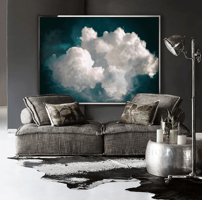 Cloud Painting with Fluffy Clouds Large Teal Canvas Abstract Art for Modern Decor by Julia Apostolova, Cloud Dream Dark Teal Wall Art Cloud Painting Celestial Abstract Canvas Print for Trendy Wall Decor, Cloud Painting Print, Dreamy Cloudscape Abstract, Dark Teal Wall Art Canvas, Large Trendy Cloud Art, Mystery, Dark Sky, Decor, Interior Ideas, Interior Design, Bedroom Art, Art over bed, Living Room, Hotel Lobby Decor Wall Art, Dreaming Art, Trend Decor, Livingroom Art, Office Decor, Christmas Gift for Him