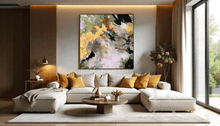 Abstract Floral Painting - Oversize Canvas Art, Black Gold Sage Green Wall Decor - Julia Apostolova
