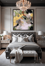 Abstract Floral Painting - Oversize Canvas Art, Black Gold Sage Green Wall Decor - Julia Apostolova