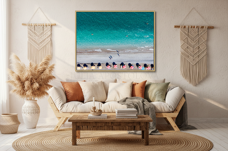 Aerial Beach Wall Art, Beach Umbrellas Turquoise Waters, Ocean