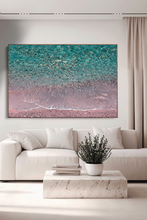 Pink Beach, Turquoise Calming Waters, Coastal Wall Art Decor, Large Canvas Print, Zen Relaxing Gift