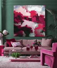 Fuchsia Exotic Garden, Berry Pink Abstract Botanical Art Floral Canvas Painting Oversized Wall Decor
