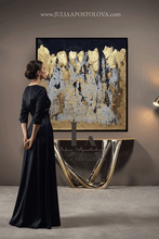 Original Painting and Black Floating Frame, Wabi Sabi Gray & Gold Leaf Resin Art by Julia Apostolova