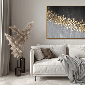 Gold Gray Abstract Original Painting Textured Art with Gold and Silver Leaf for Luxury Wall Decor 'Autumn Jewels' by Julia Apostolova, Minimalist Art, Gold Leaf Textured Art, Modern Design, Julia Apostolova, Interior, Decor, Interior Designer, Luxury Wall Art, Home Decor, Contemporary Art, Glitter Gold Painting, Luxury Art, Glam Art, Livingroom Wall Art Decor, Bedoom Art, Minimal Art, Gift for Him, Gift for Her, Office Art, Mother 's Day Gift, Art for Living Room, Autumn Art, Floral Abstract Art, Glam Decor