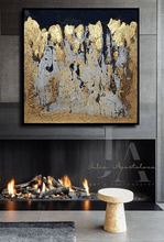  Living Room Decor, Original Painting, Black Floating Frame, Neutral Wall Decor, Gift for Him, Gift for Her, Christmas Gift, Anniversary, Gold Leaf Resin Art by Julia Apostolova 